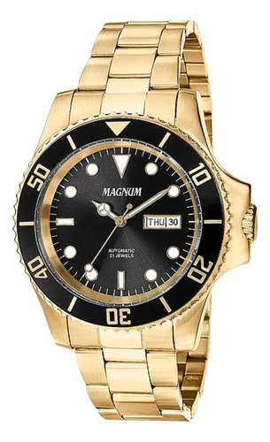 Relógio Magnum Masculino Dourado Automático Aço Ma35075u